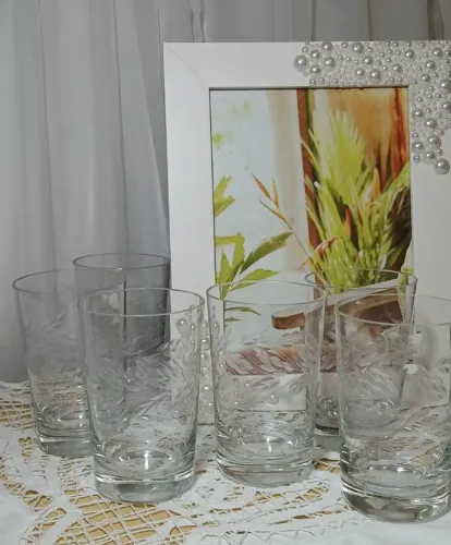 6 Copos Cristal Hering Lapidados à Mão - Antigos (45 anos) - 250ml - Conjunto Completo