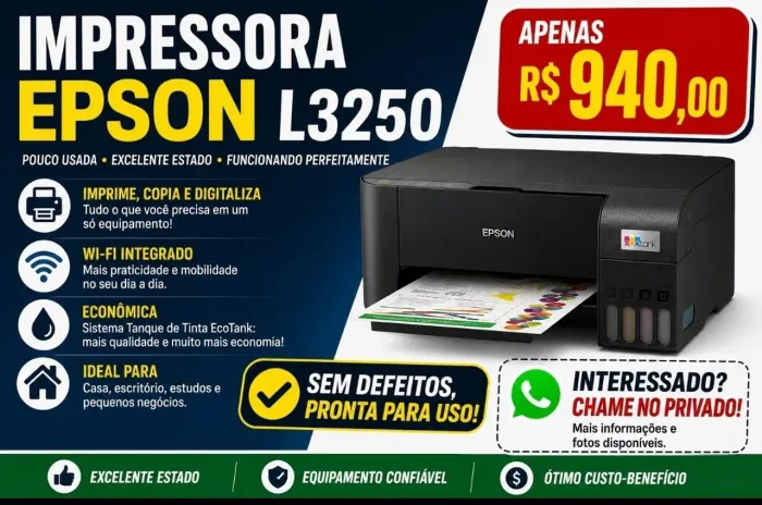 ? Impressora Epson EcoTank L3250 - Pouco usada
