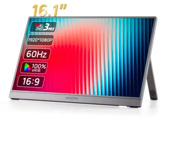 Monitor Portátil ARZOPA de 16,1 1080P 300cd/ ? Tela IPS Z1C Cinza - Lacrado - Original