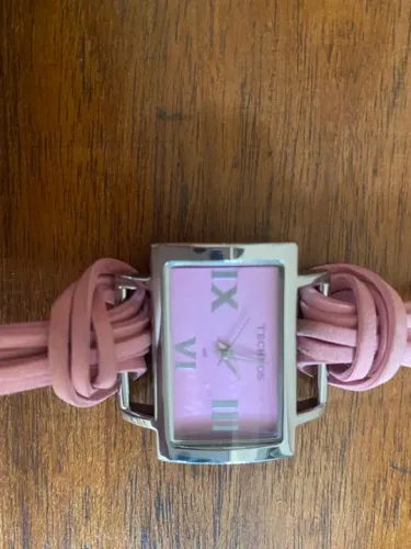 Relógio Feminino Technos - Retangular / Inox + Rosa / Couro - 2035.HW (Excelente)
