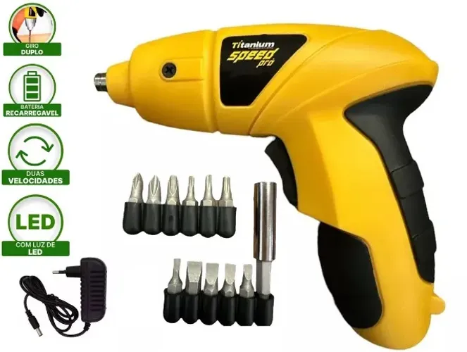 Parafusadeira Titanium Sem Fio 4,8v Eletrica Bivolt 10 Bits + Prolongador + Garantia
