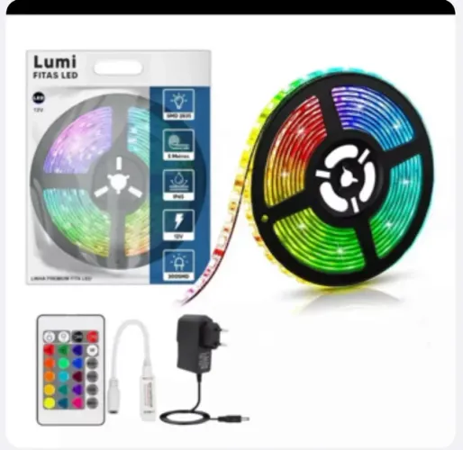 Fita LED RGB e Branca 3, 5, 10 e 15 m com e sem Fonte, com Controle e Bluetooth