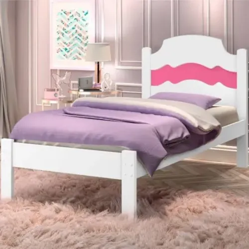 Cama solteiro Iris branca com rosa - FRETE GRÁTIS 