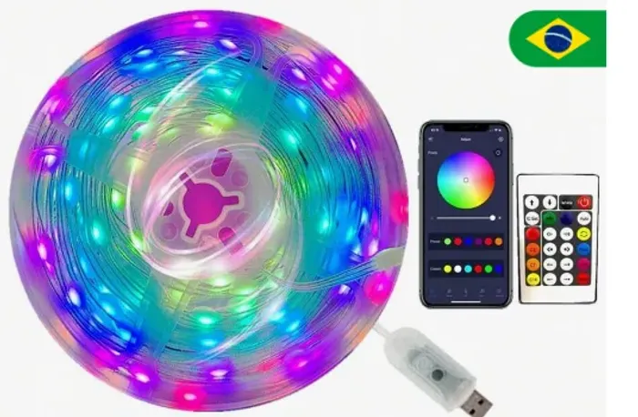 Fita Fio Led 10 Metros Ultra RGB Branca Colorida Com Controle App Bluetooth USB z802