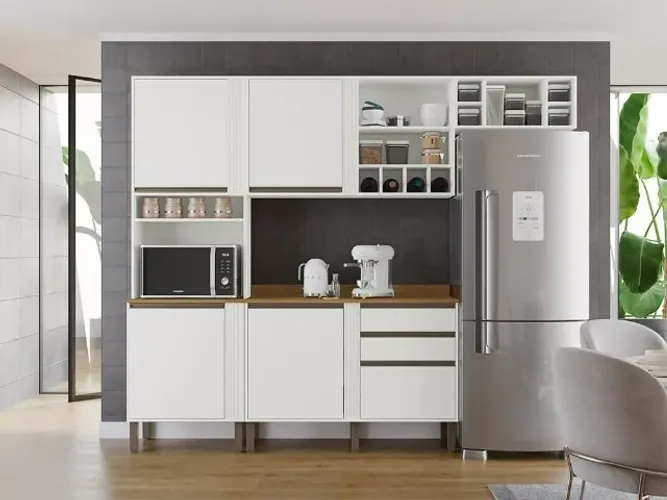 Cozinha Compacta 4 Peças 5 Portas 2 Gavetas Pérola Branco - Montagem Grátis 