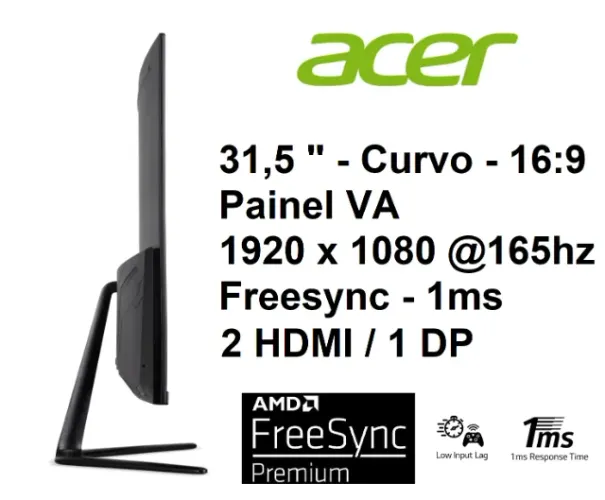 Monitor gamer Acer 32" Curvo - 165hz - VA - 1ms Lacrado