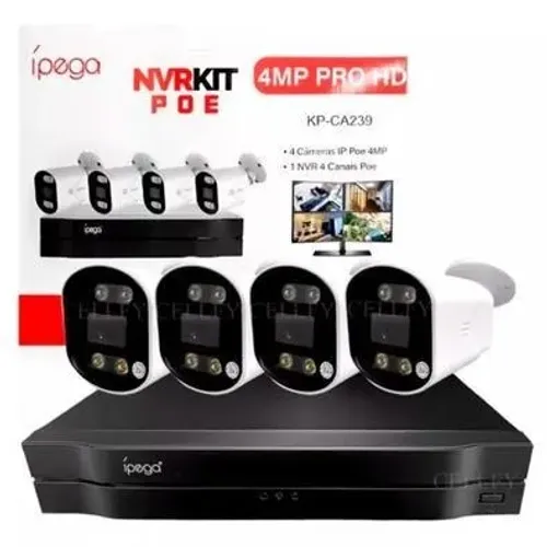 Kit - Gravador Nvr Com 4 Cameras Ip Externas 4mp Poe Kp-ca239 Ipega