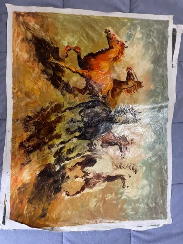 Quadro de Cavalos em Óleo sobre Tela