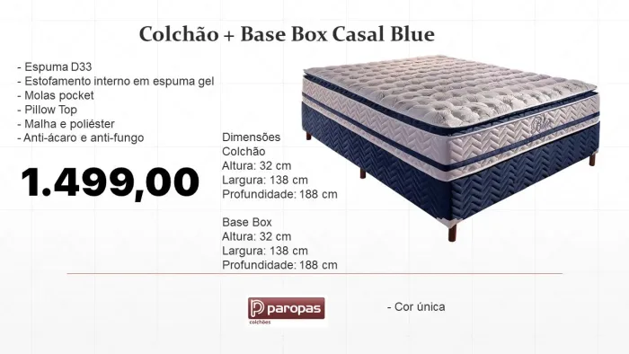 Colchão + Base Box Casal Blue - Paropas // ENTREGA HOJE !!!