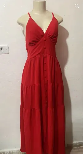Vestido vermelho longo crepe lindo