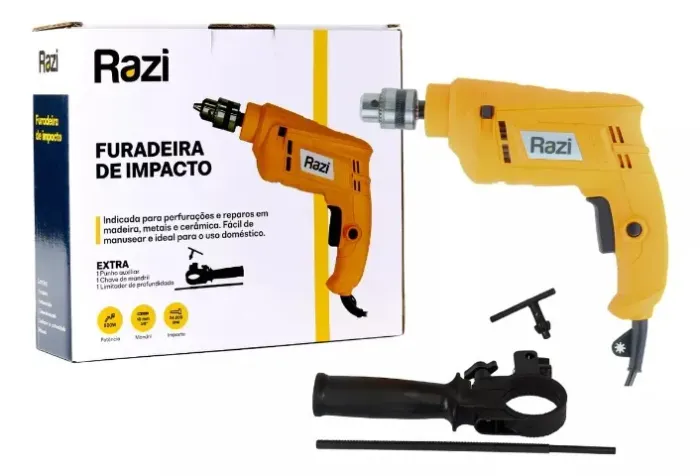 Furadeira de Impacto 220V 500W 3000rpm Razi com Punho Auxiliar