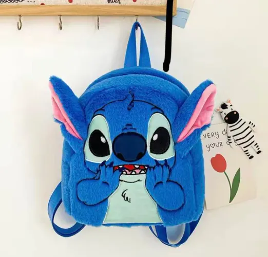Mochila Stitch Pelúcia Azul Infantil Alta Qualidade Original DISNEY 