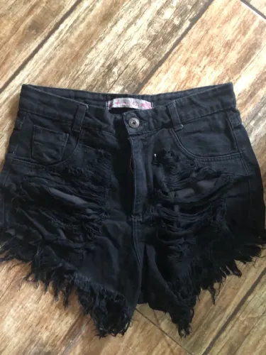 Shorts Jeans Destroyed Preto Feminino -