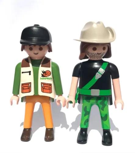 Bonecos Geobra Playmobil Caçador De Jacaré E Saurus Team