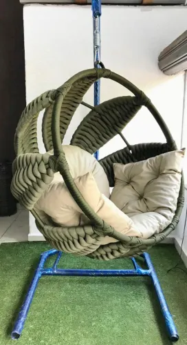 Balanço Ninho Folha Aluminío e Tricô Náutico com Base