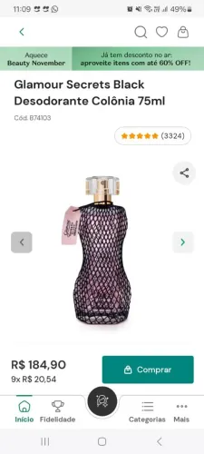 Perfume Glamour Secrets Black, o Boticario