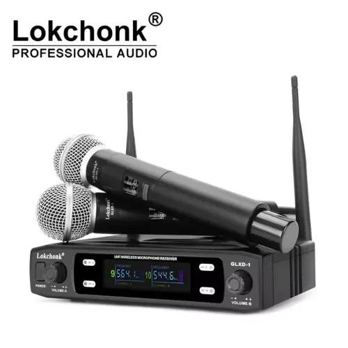 Sistema de Microfone Sem Fio Profissional Duplo Channel UHF GLXD1