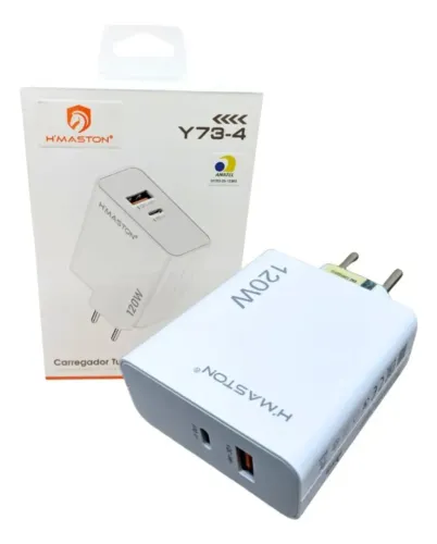 Carregador Turbo 120W Usb X Tipo C Hmaston Y73-4 Celular Android e IOs Xiaomi e iPhone 
