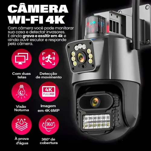 Câmera de Segurança Dupla Wifi 4K Icsee Alarme Sirene