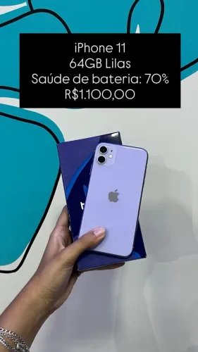 iPhone 11 Lilás / 64GB / Saúde de Bateria: 70% / Original e com Garantia / $1.100,00
