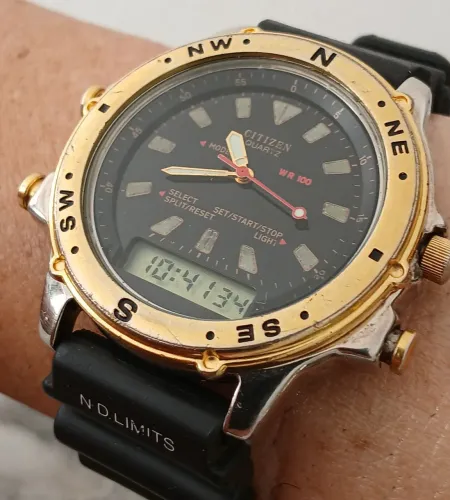 Relógio raro antigo original CITIZEN ANADIGI WR100 japonês década de 1980 de coleção