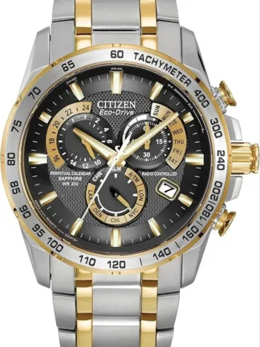 Relógio Citizen Eco-Drive AT4004 52E com vidro de safira dourado e prateado!!!