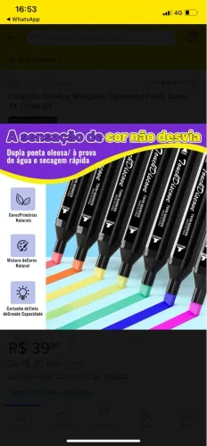 Conjunto Canetas Marcador Ponta Dupla 24 e 36 Cores Kit