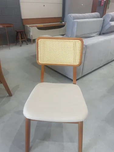 Cadeiras De Jantar Maciça Estofada em Linho Encosto em Rattan Avulsa A Vista