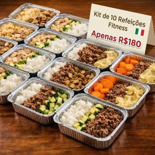 Kit 10 Marmitas Fit Congeladas Para Semana - Frango ou Patinho, Carbo e Legumes