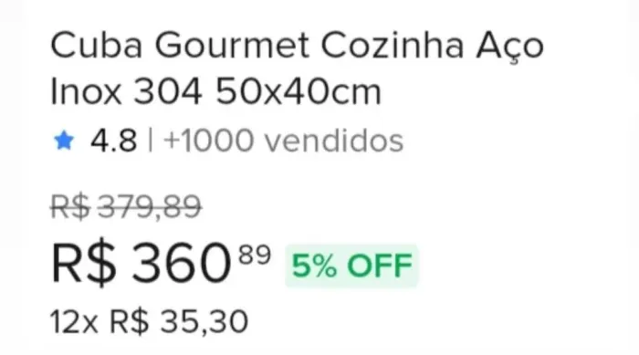 Cuba gourmet cozinha de aço inox 50x40