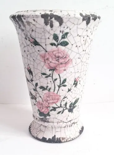 vaso em cerâmica envelhecido rosas