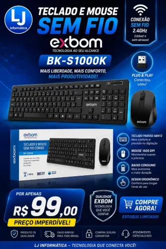 kit mouse e teclado sem fio 