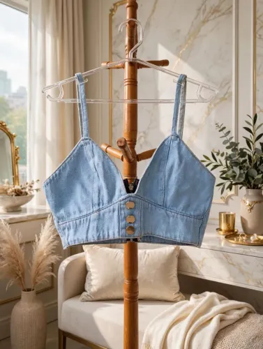 Cropped Jeans Luxo com Zíper Traseiro | Botões Dourados | Tamanho P