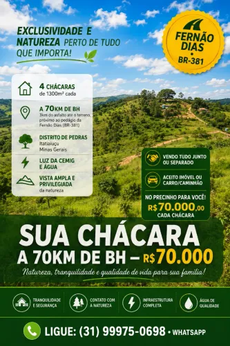 Chácara 1.300m² | 70km de BH | Luz e Água | BR-381 Fernão Dias