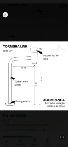 Torneira para pia do banheiro (nova)