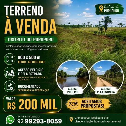 Terreno à venda no Distrito Do Purupuru/Careiro Da Várzea-Am