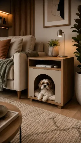 Mesa Lateral com Toca para Pet's | Móvel Pet MDF