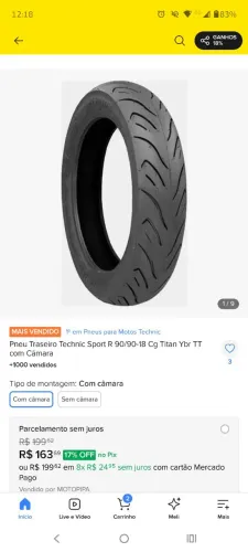 Pneu 90/90 18 com câmara novo