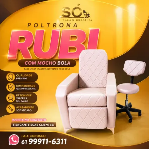 Poltrona Rubi Para Salão + Mocho Bola | Móveis Para Salão de Beleza Premium