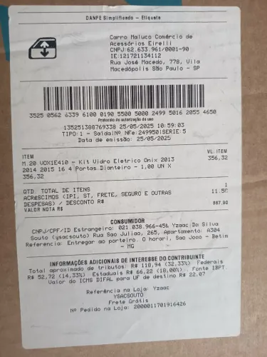 Vidro elétrico dianteiro, compatível com Onix e prisma 