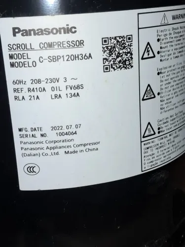 Compressor Scroll Panasonic 3TR R410A C-SBP120H36A - 220 Volts