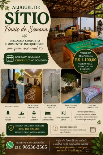 Sítio familiar para finais de semana Roças Novas Care