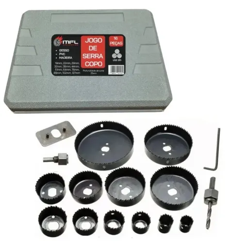 Kit serra Copo com 16 peças do 19 ao 127 mm