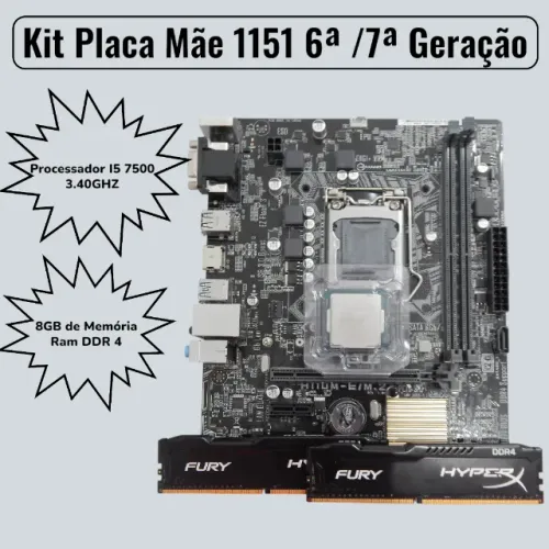 Kit Placa Mãe H110M-E/M.2 + Processador I5 7500GHZ + 8GB de Ram DDR4