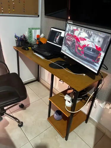 Mesa Escrivaninha com Prateleira Nic 900 - Preto e Naturale