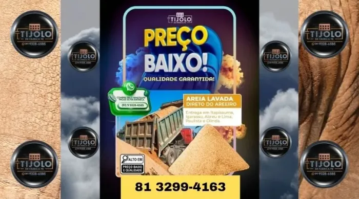 areia lavada só pague quando receber 