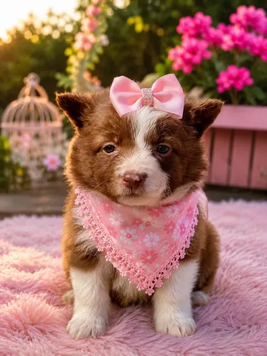 Um lindíssimo bebê de Border collie fêmea chocolate
