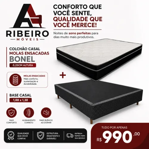 Base Casal + Colchão de molas Bonnel