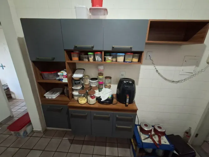 Armário de Cozinha 180cm Cinza e Amadeirado - Estado de Novo