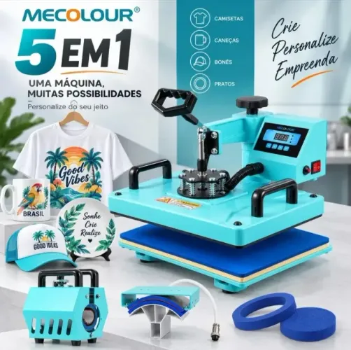Prensa Térmica 5 em 1 MECOLOUR 29x38cm Máquina de Sublimação para Camiseta Caneca Boné e P